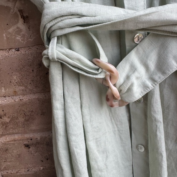 Zara Green Linen Collar Belted Dolman Sleeve Mini Dress - Picture 3 of 10